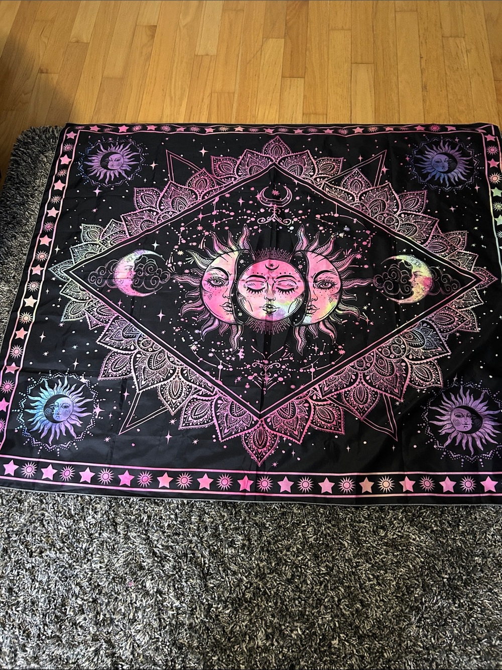 Boho Sun & Moon Wall Tapestry - Pink Black